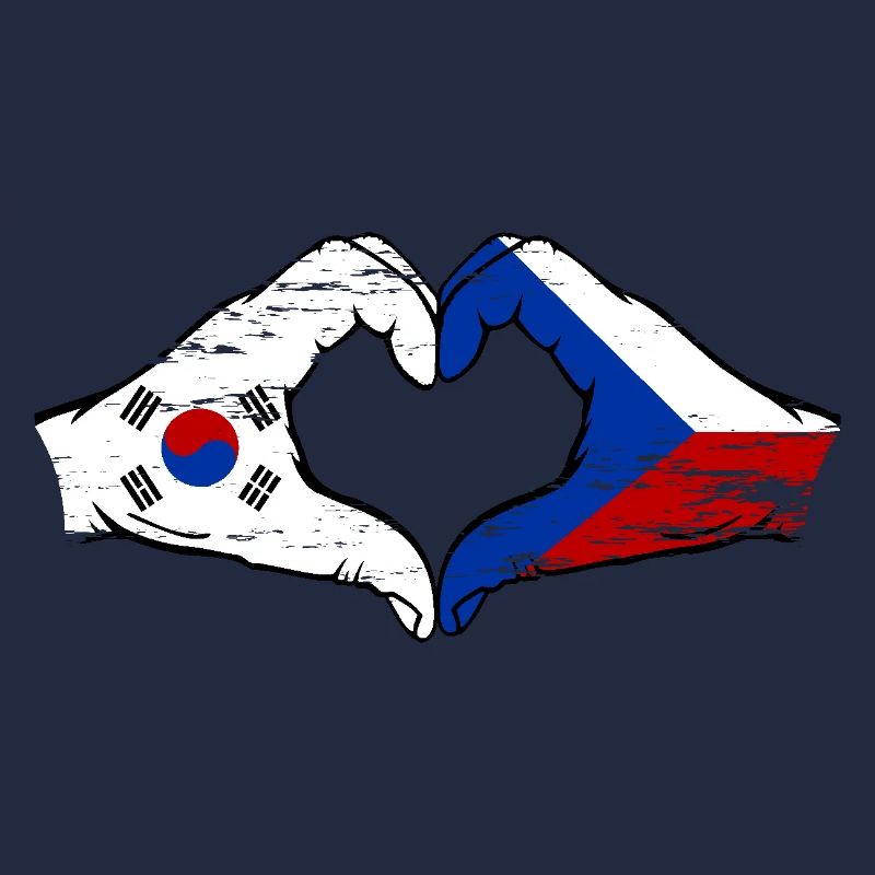 Corée du Sud République tchèque drapeau mains coeur forme utilisé