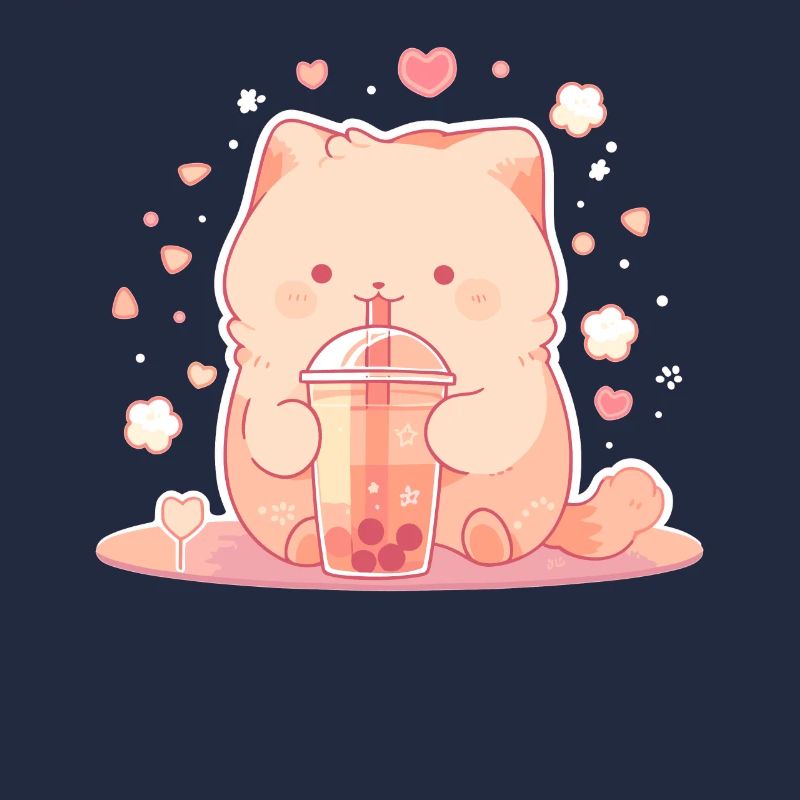 Kawaii Cat Drinks Boba Bubble Tea Chibi