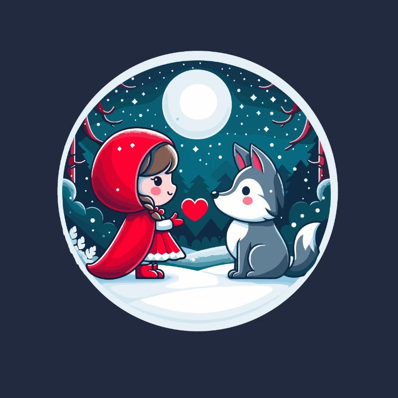Märchen Rotkäppchen Wolf Kinder Herz Mond Niedlich