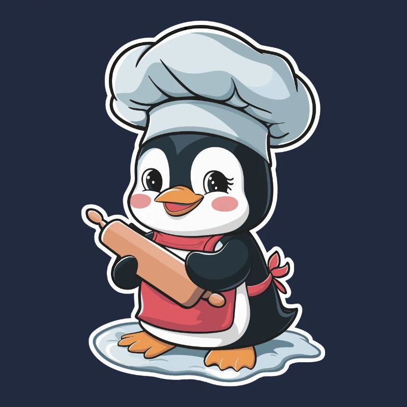 Cute penguin baker with rolling pin