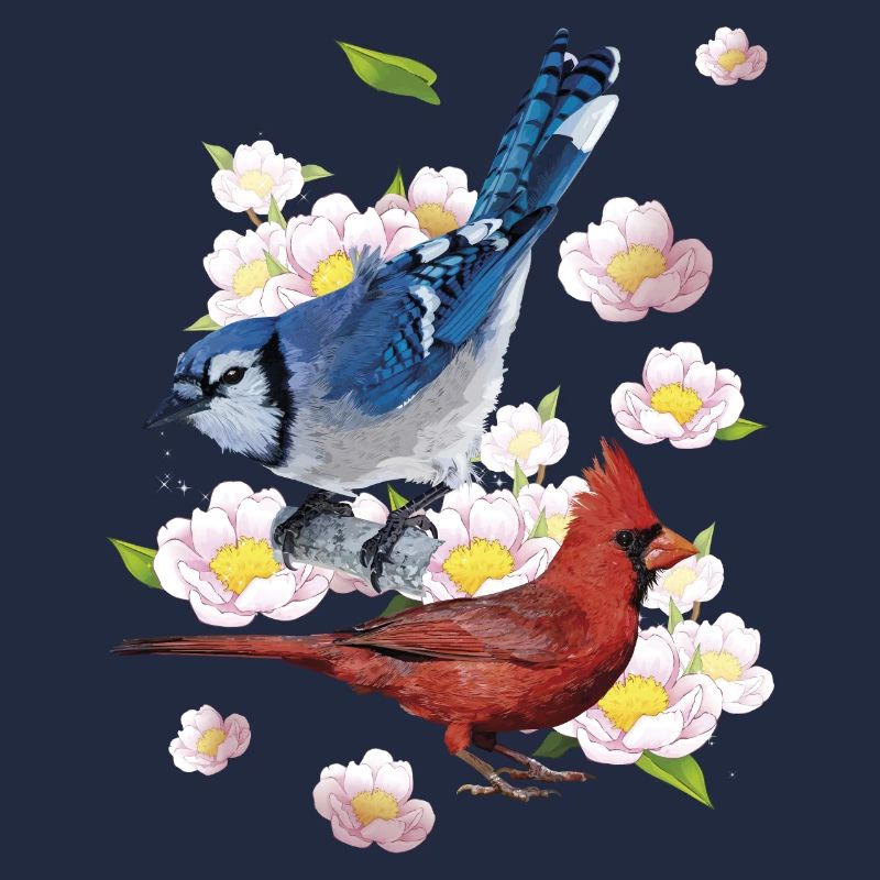 Der nördliche Kardinal und der blaue Eichelhäher