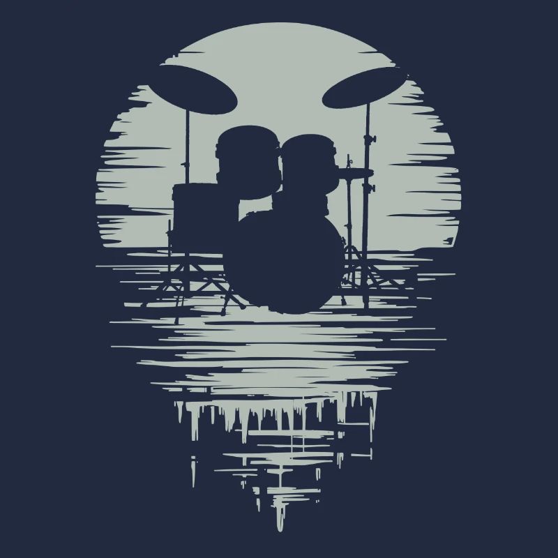 Drumset Silhouette Drums with Reflection