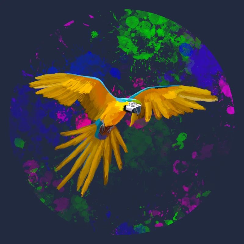 Macaw flight before paint splashes