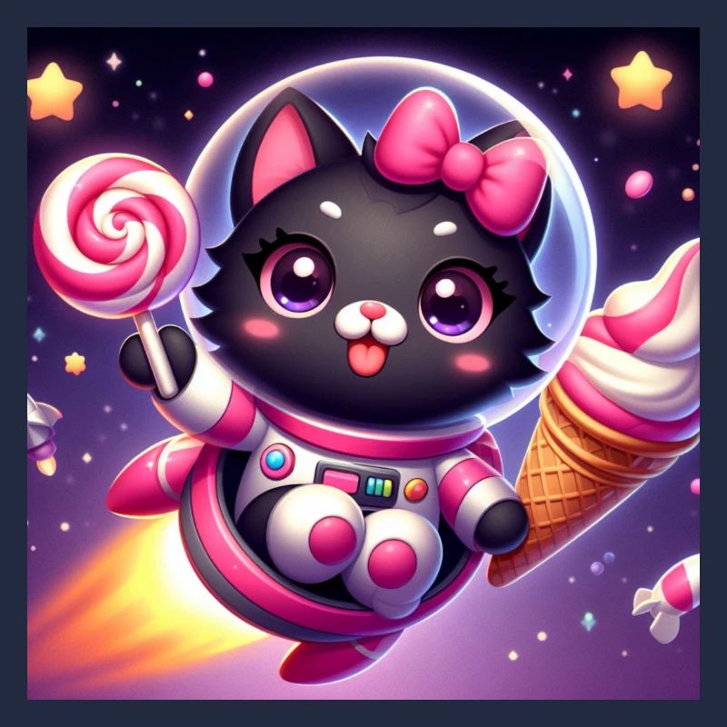 Space Kitty mit Softeis und Lolli im Weltall