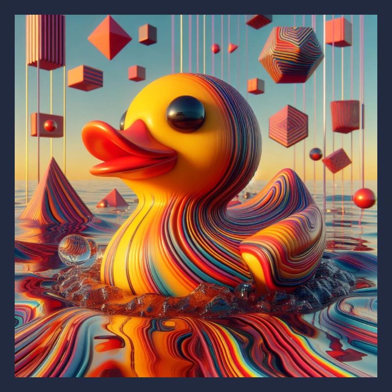 Bathing duck striped in risograph hyperrealism