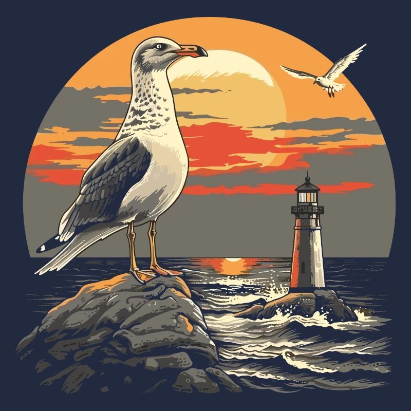 Möwe Seevogel Leuchtturm Sunset