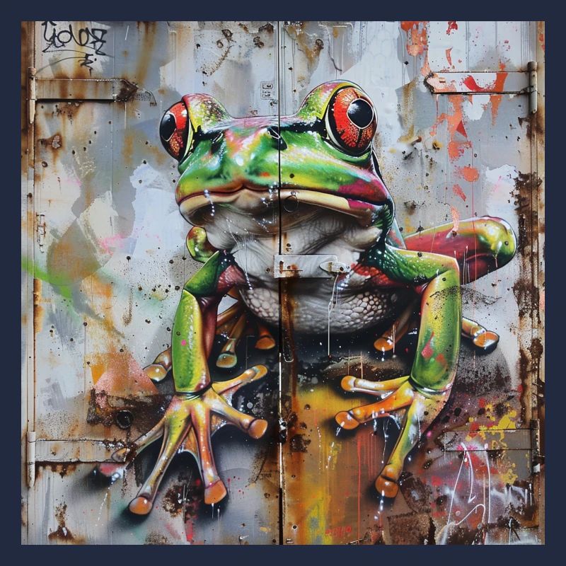 Graffiti green frog rusty surface