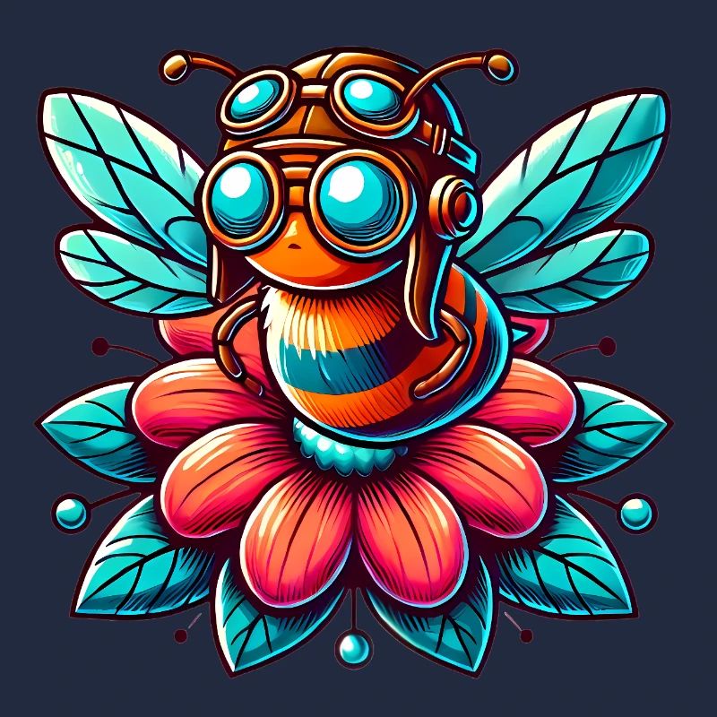 Cute Aviator Bee on Flower Design