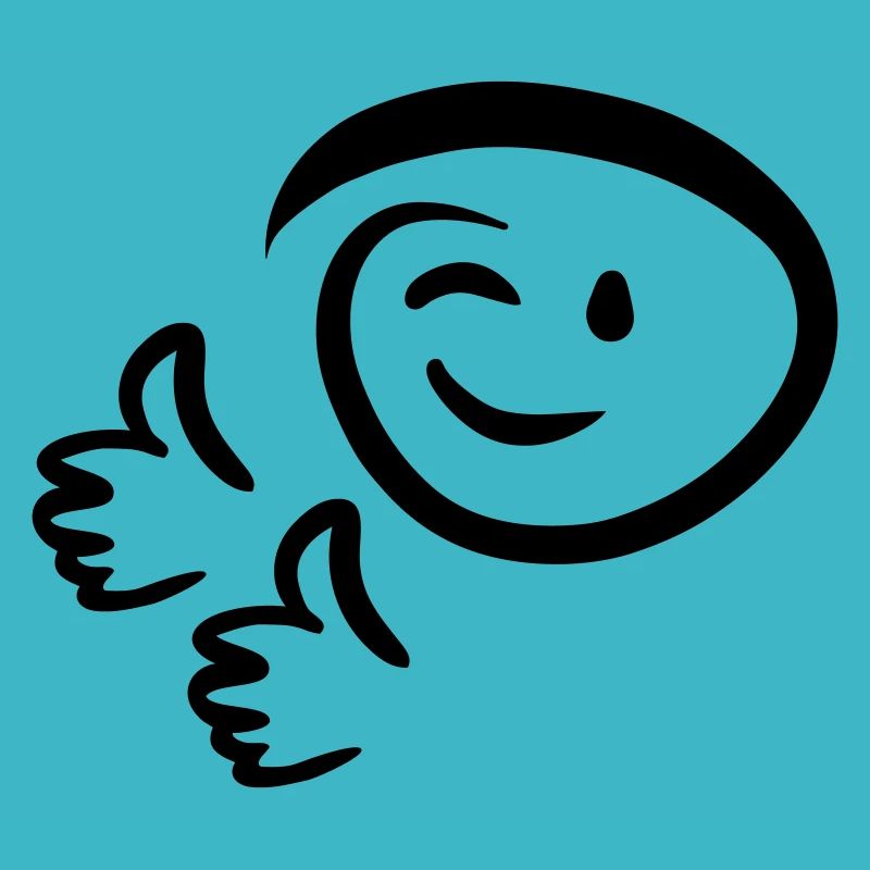Face winks, shows two thumbs up. Emoticon.