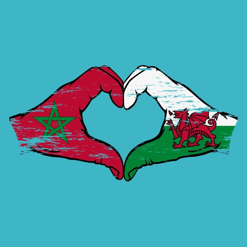 Drapeau du Maroc Pays de Galles mains forme de coeur utilisé