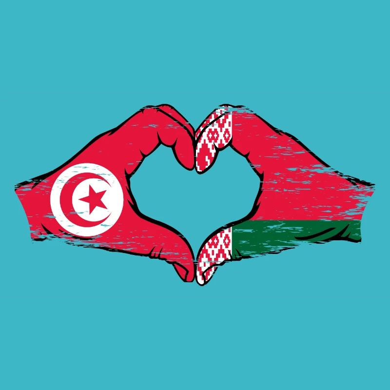 Tunisie Biélorussie Drapeau Mains Coeur Forme Utilisé