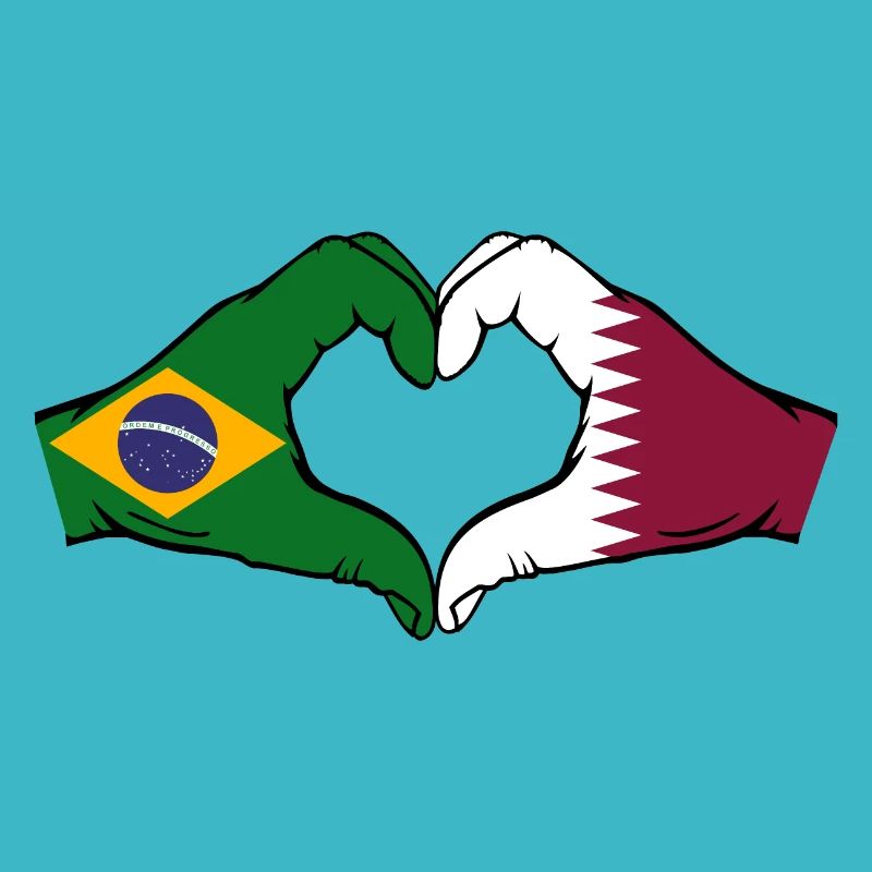 Brésil Qatar drapeau mains forme coeur