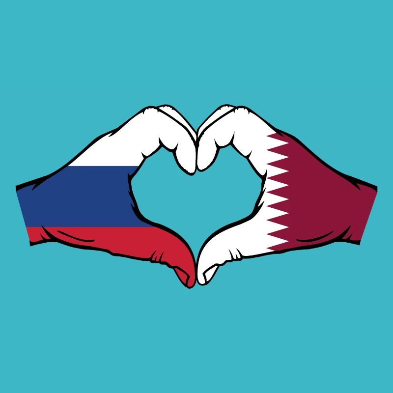 Russia Qatar Flag Hands Heart Shape