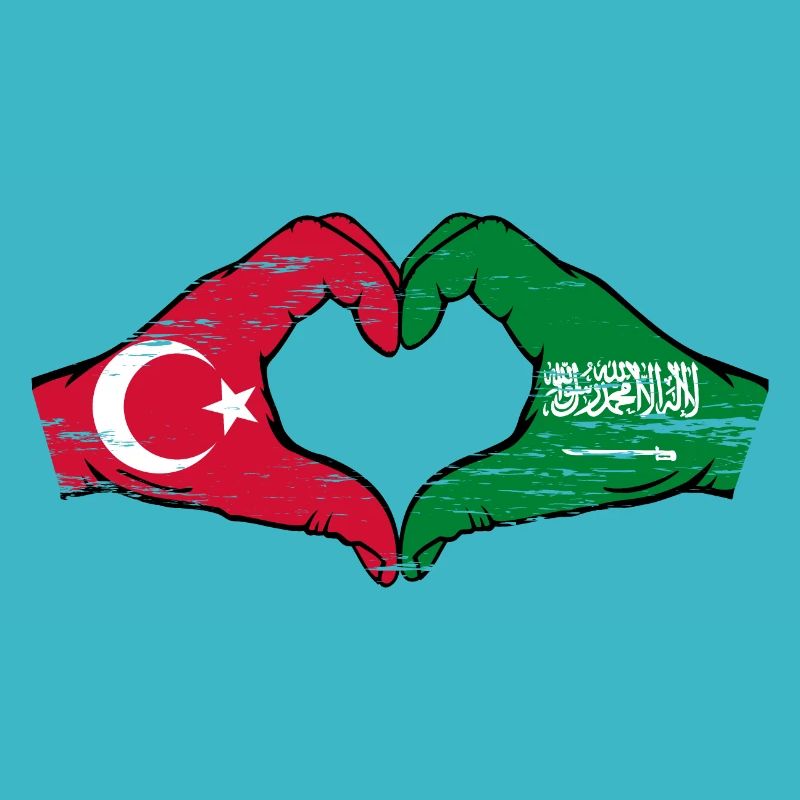 Turkey Saudi Arabia Flag Hands Heart Shape Used