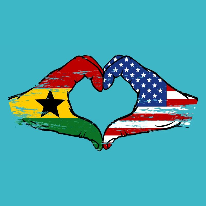 Ghana États-Unis drapeau mains forme de coeur utilisé