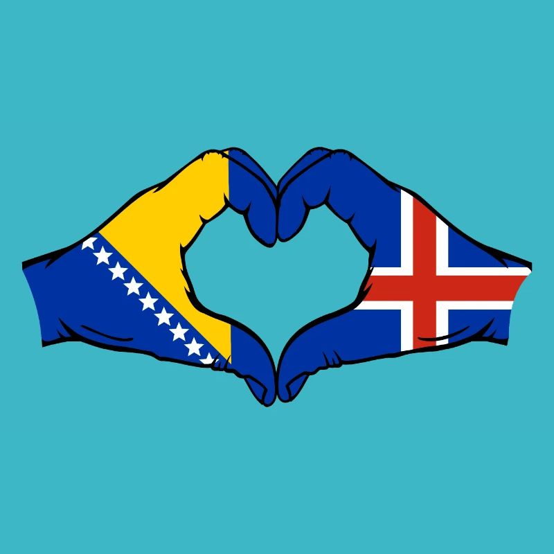 Drapeau de l’île de Bosnie mains forme de coeur