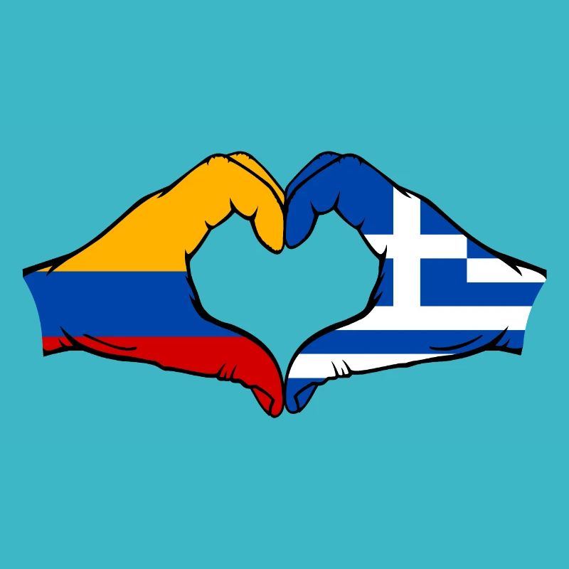 Colombie Grèce Drapeau Mains Coeur Forme