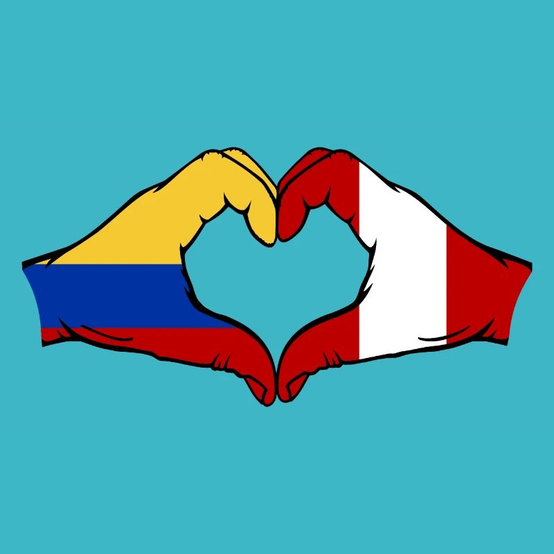 Colombie Pérou Drapeau Mains Coeur Forme