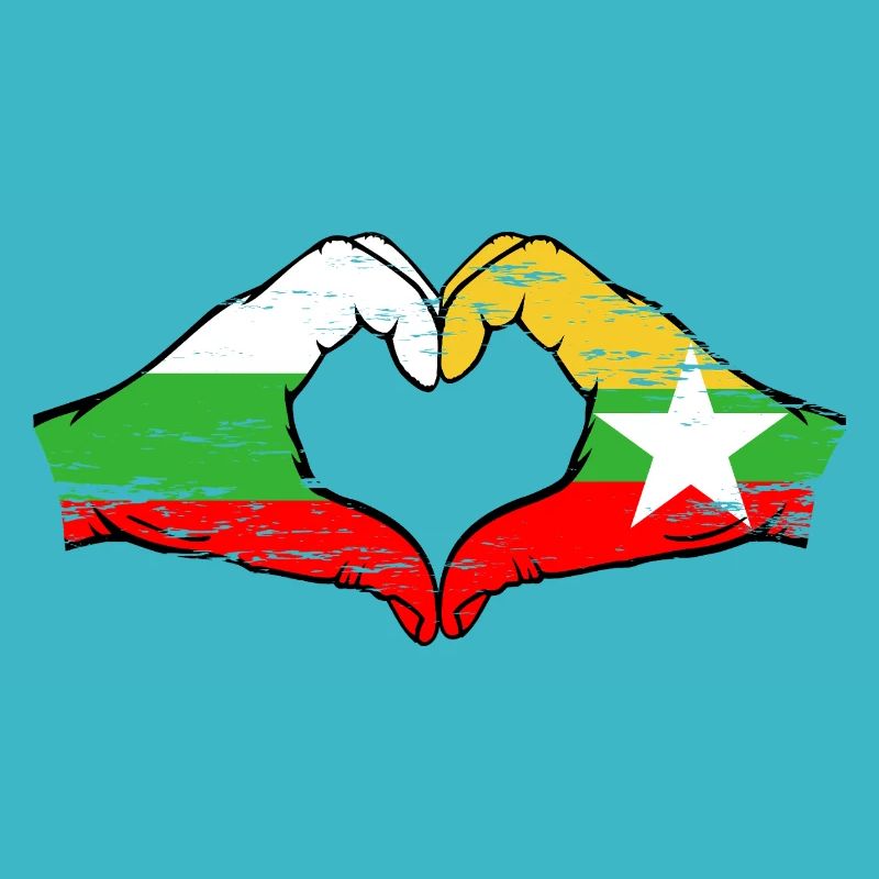 Bulgarie Myanmar drapeau mains forme de coeur utilisé