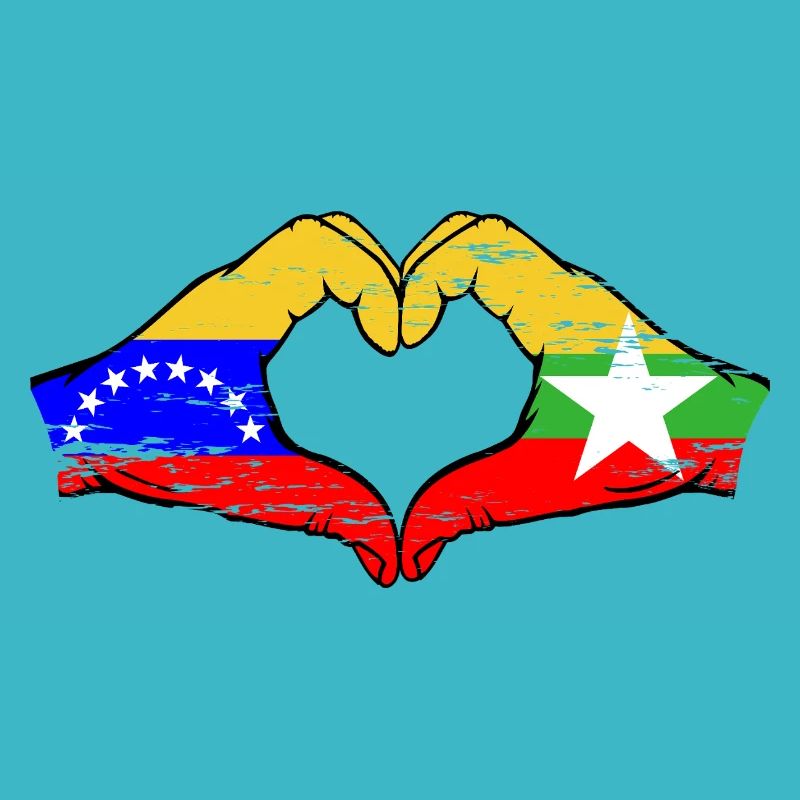 Venezuela Myanmar drapeau mains forme de coeur utilisé