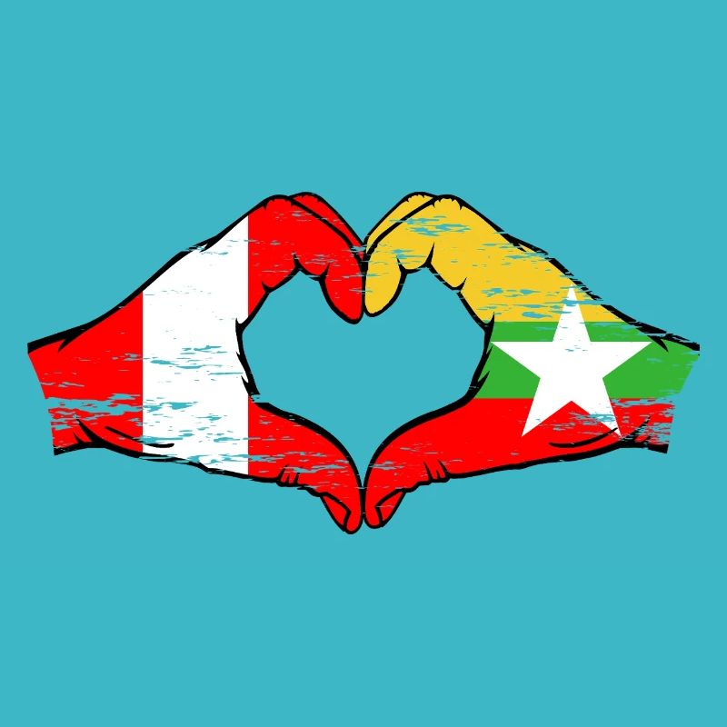 Pérou Myanmar drapeau mains forme de coeur utilisé