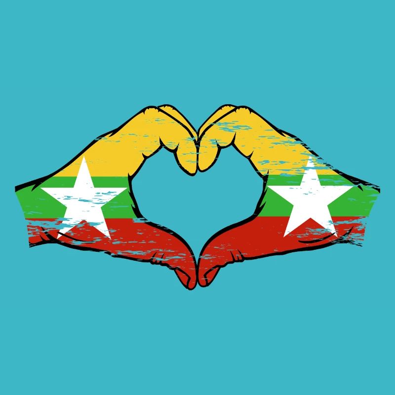 Drapeau du Myanmar mains forme de coeur utilisé