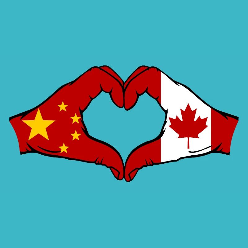 China Canada Flag Hands Heart Shape