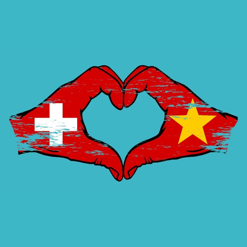 Suisse Vietnam Drapeau Mains Coeur Forme Utilisé