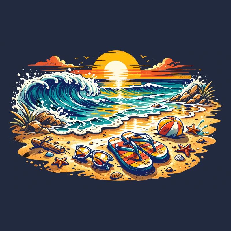 Illustration de coucher de soleil sur la plage