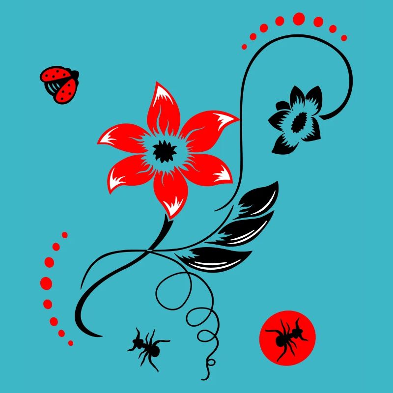 Summer flower with ladybug and ants