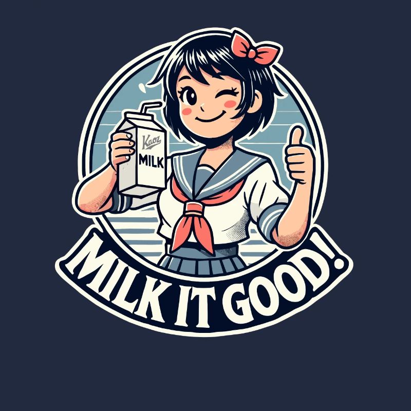 Daumen hoch, Japanisches Schulmädchen mit Milch