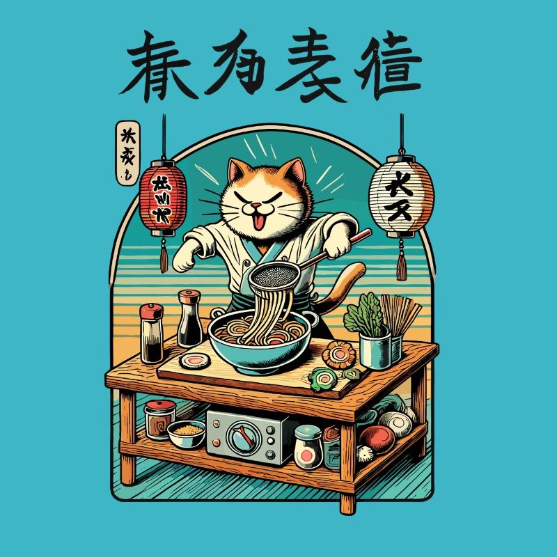 Kawaii Ramen Chefkoch Katze Japan Ukiyo-E Retro