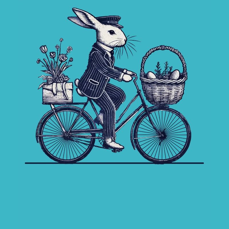 Lapin vintage de Pâques sur vélo dans un style rétro