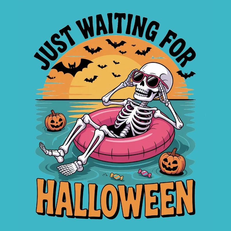 Waiting for Halloween Summer Skeleton in Pool