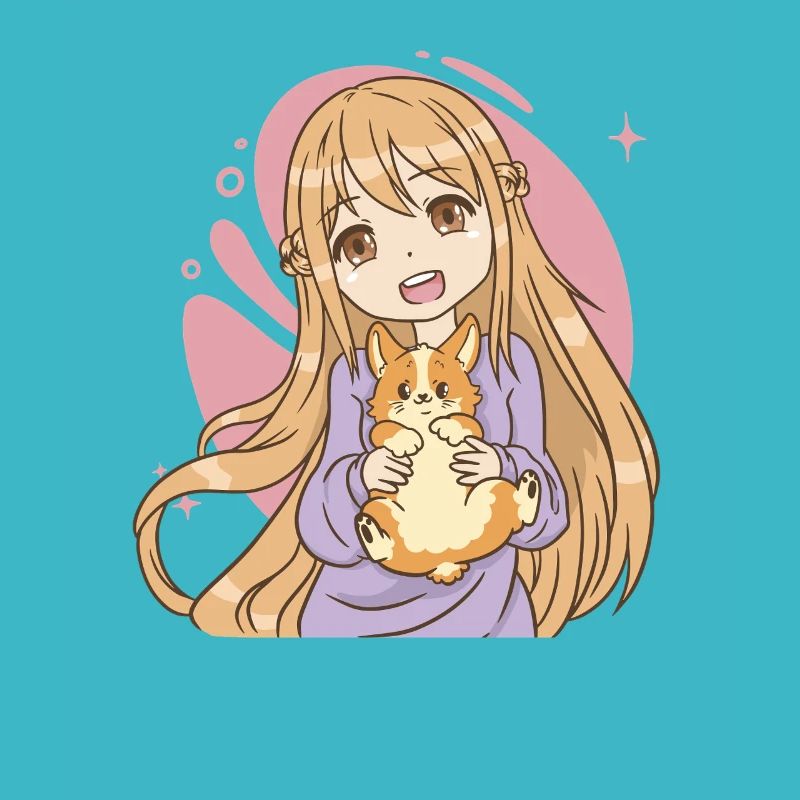 Süßes Anime-Mädchen mit Corgi-Welpen