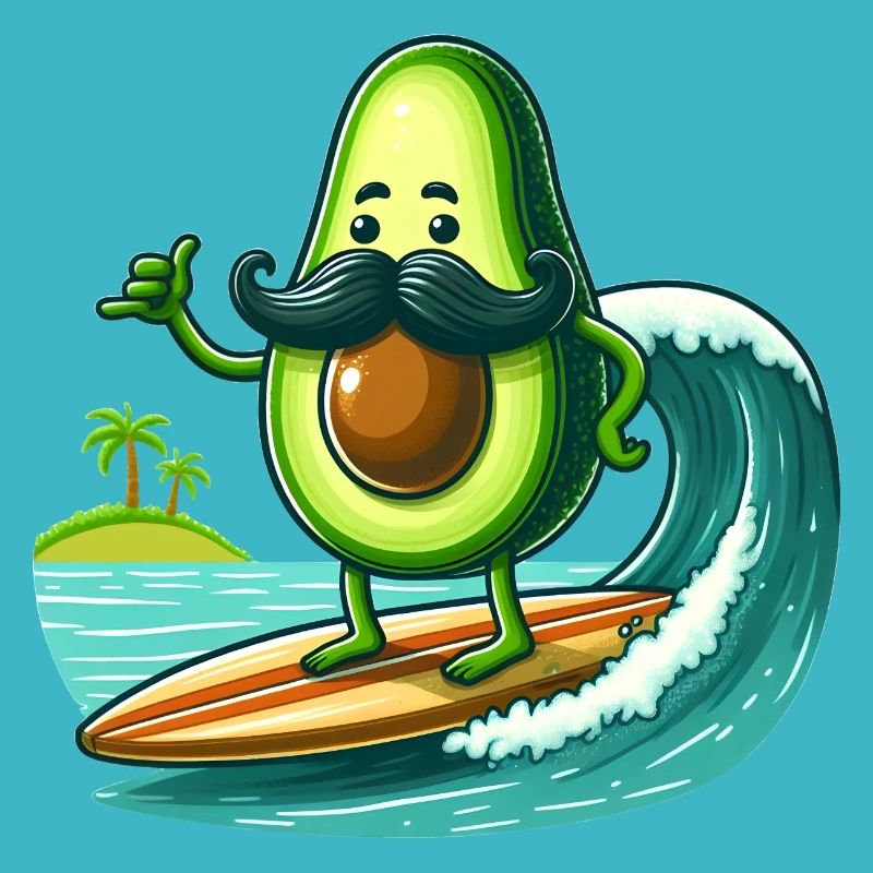 Eine Surfer Avocado mit Schnurrbart