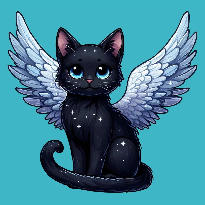Schwarze Katze Engel mit Flügeln Gothic-Stil