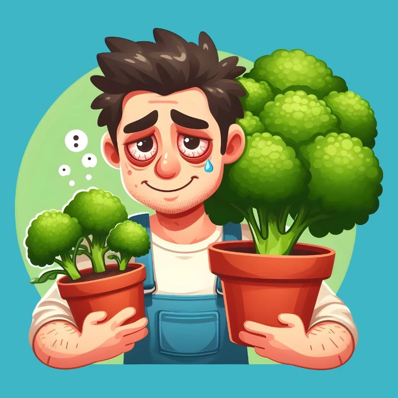 Exhausted gardener with broccoli