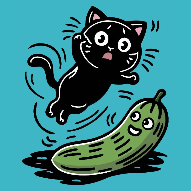 Chat effrayé et concombre