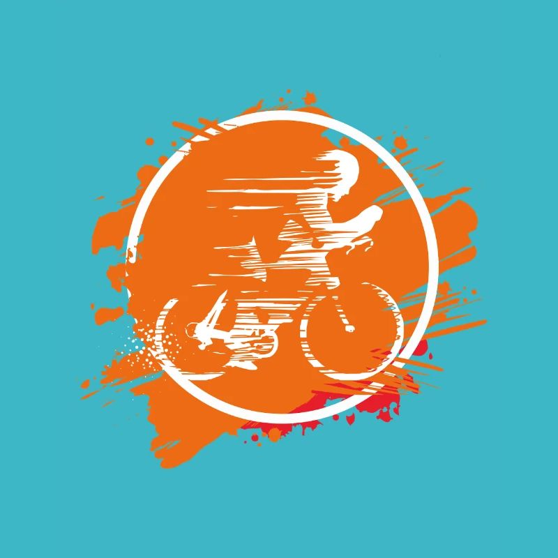 Radfahrer im orangefarbenen Spritzer