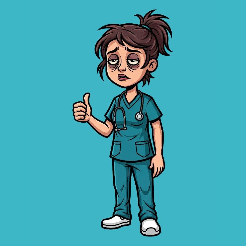Night duty heroine with dark circles under the eyes