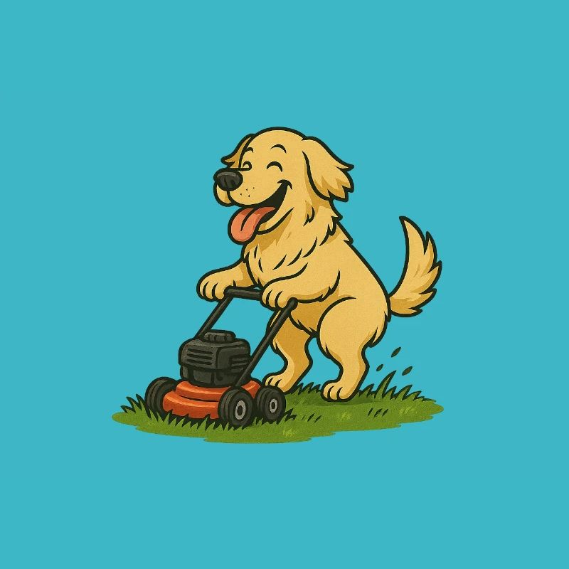 Chien et sa tondeuse à gazon