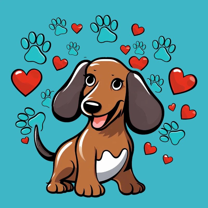 Teckel mignon avec des cœurs