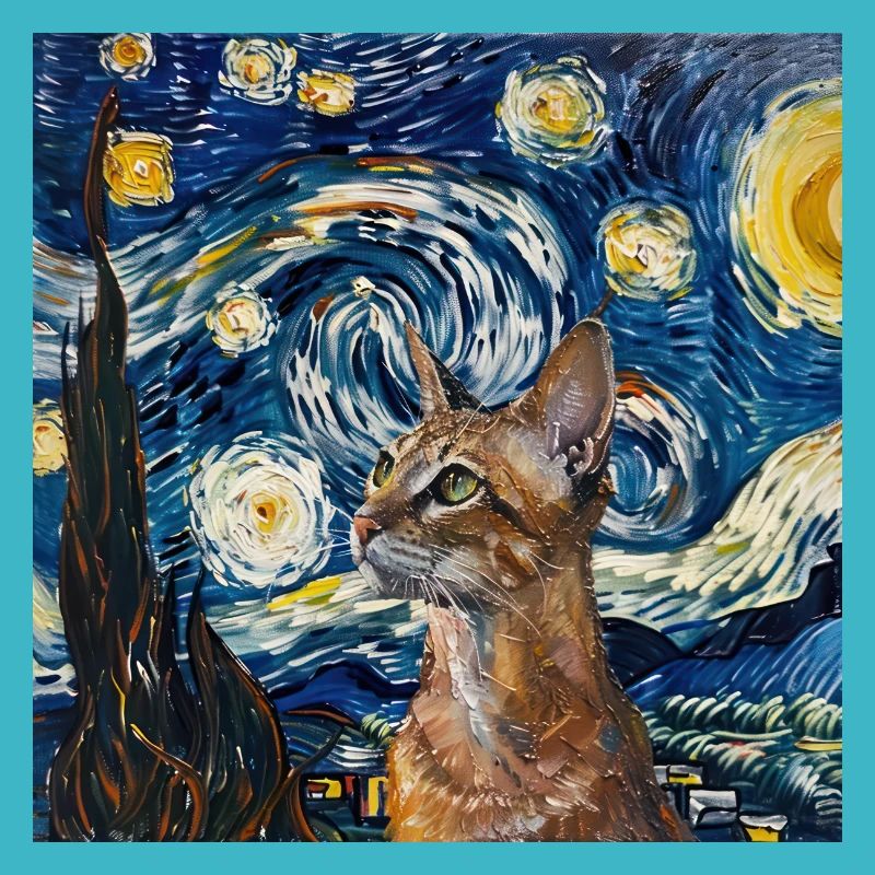 Cat, Cat Motif, Van Gogh, Starry Night
