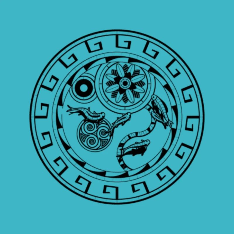 Aztekisches Mandala mit Fischen