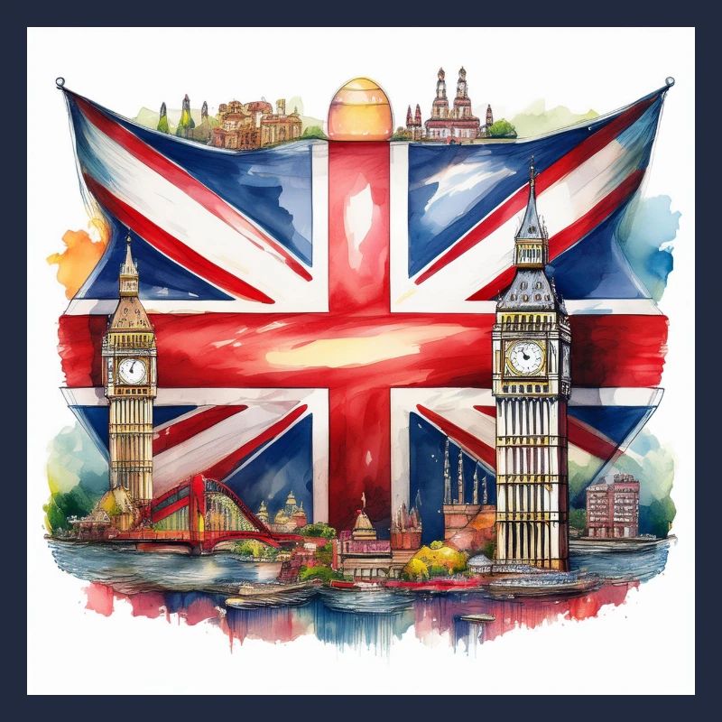 Watercolour Union Jack with British Landmarks