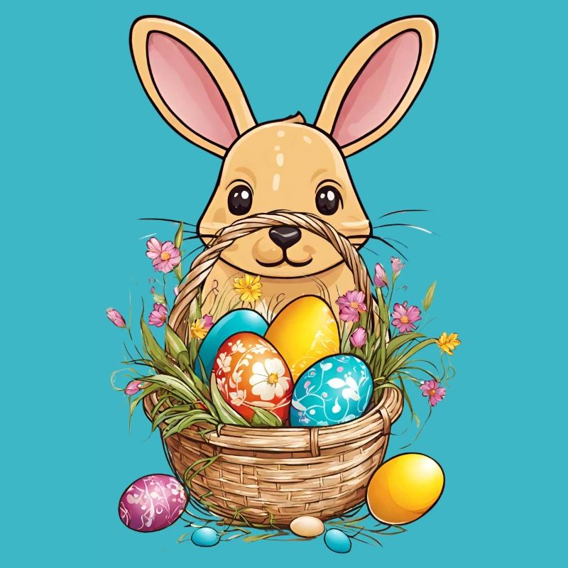 Bunny behind the Easter basket