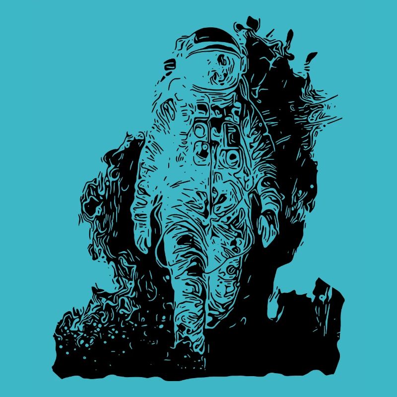Vintage astronaut walking in moon dust nebula