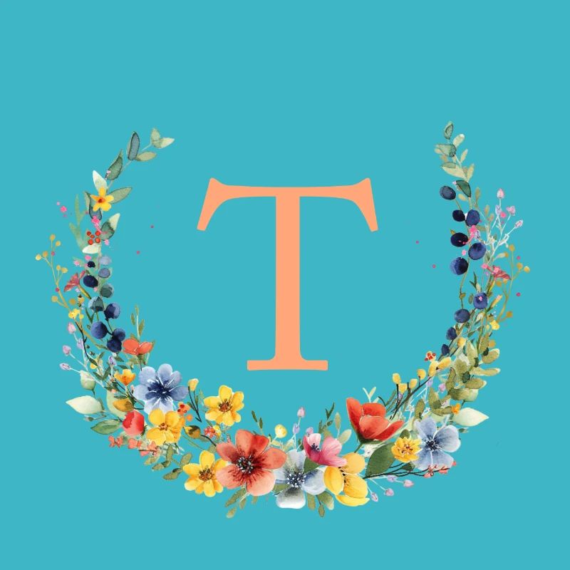 T Monogram Floral, Floral Wreath, Personalizable