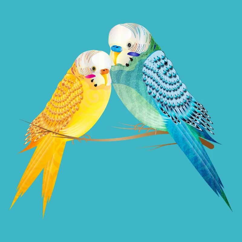 Deux perruches sur une branche aux couleurs pastel